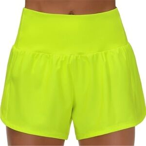 The Gym People Size Large High-Waisted Bright Yellow Running Shorts.
